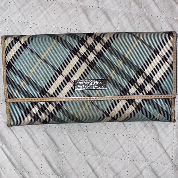 Preloved Burberry Blue and Tan Plaid Long Wallet with Flap Closure - Picture 1 of 12